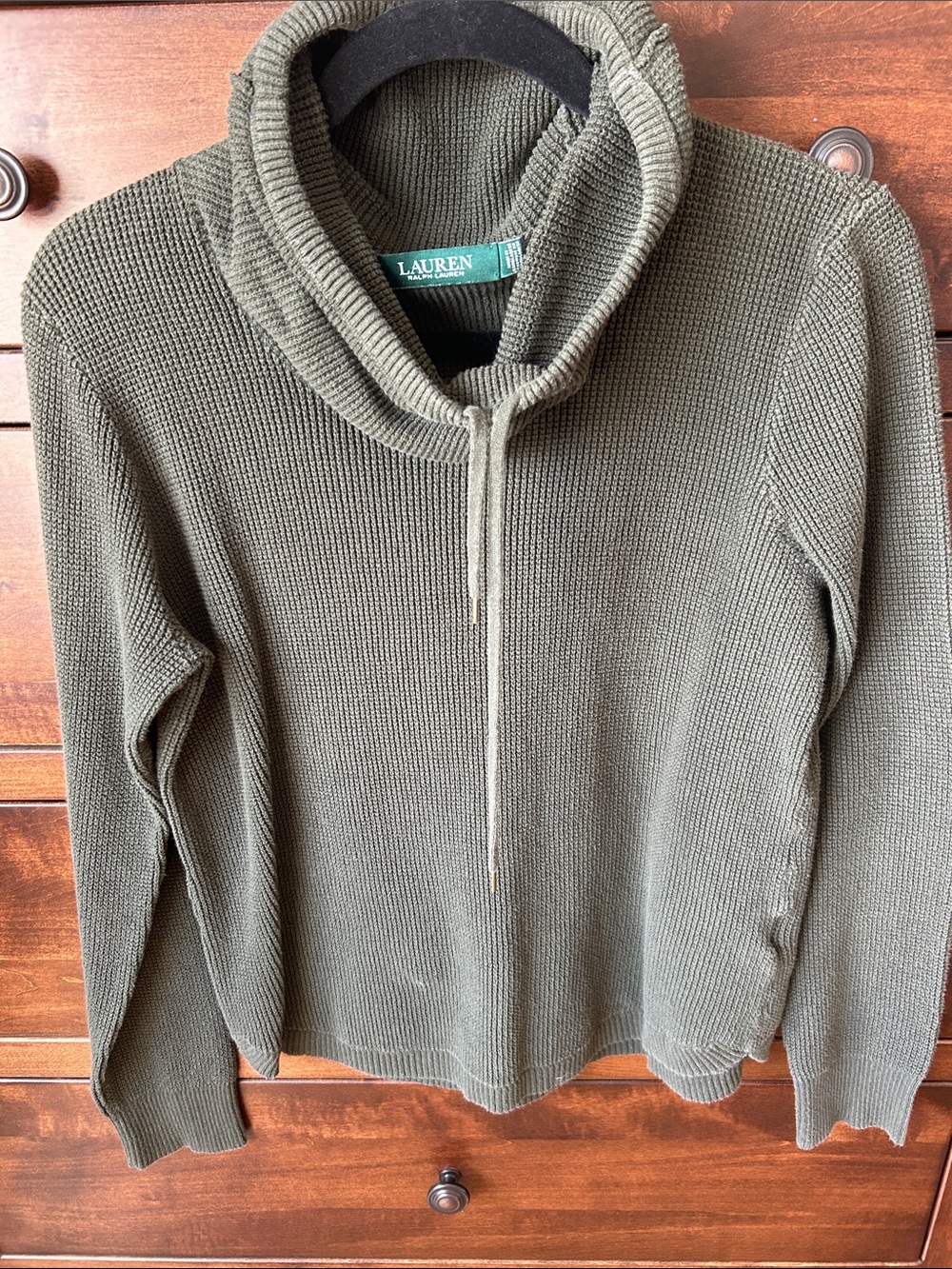 Lauren Ralph Lauren Olive Green Cowl Neck Drawstring Sweater